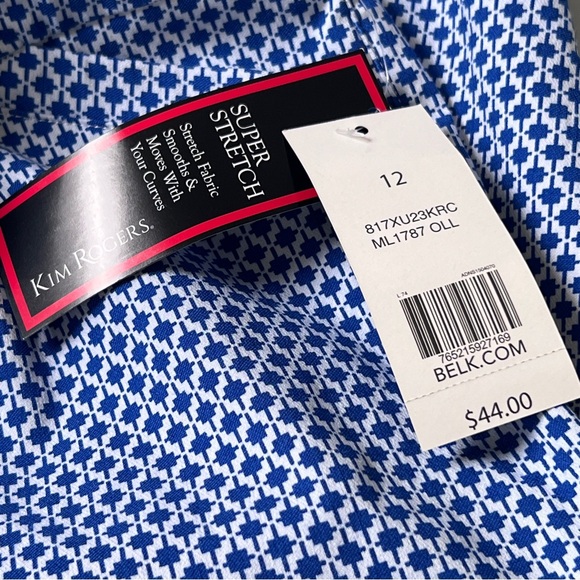 Kim Rogers Blue White Print Super Stretch Capri Pants Tummy Panel Womens Size 12 - Picture 5 of 13
